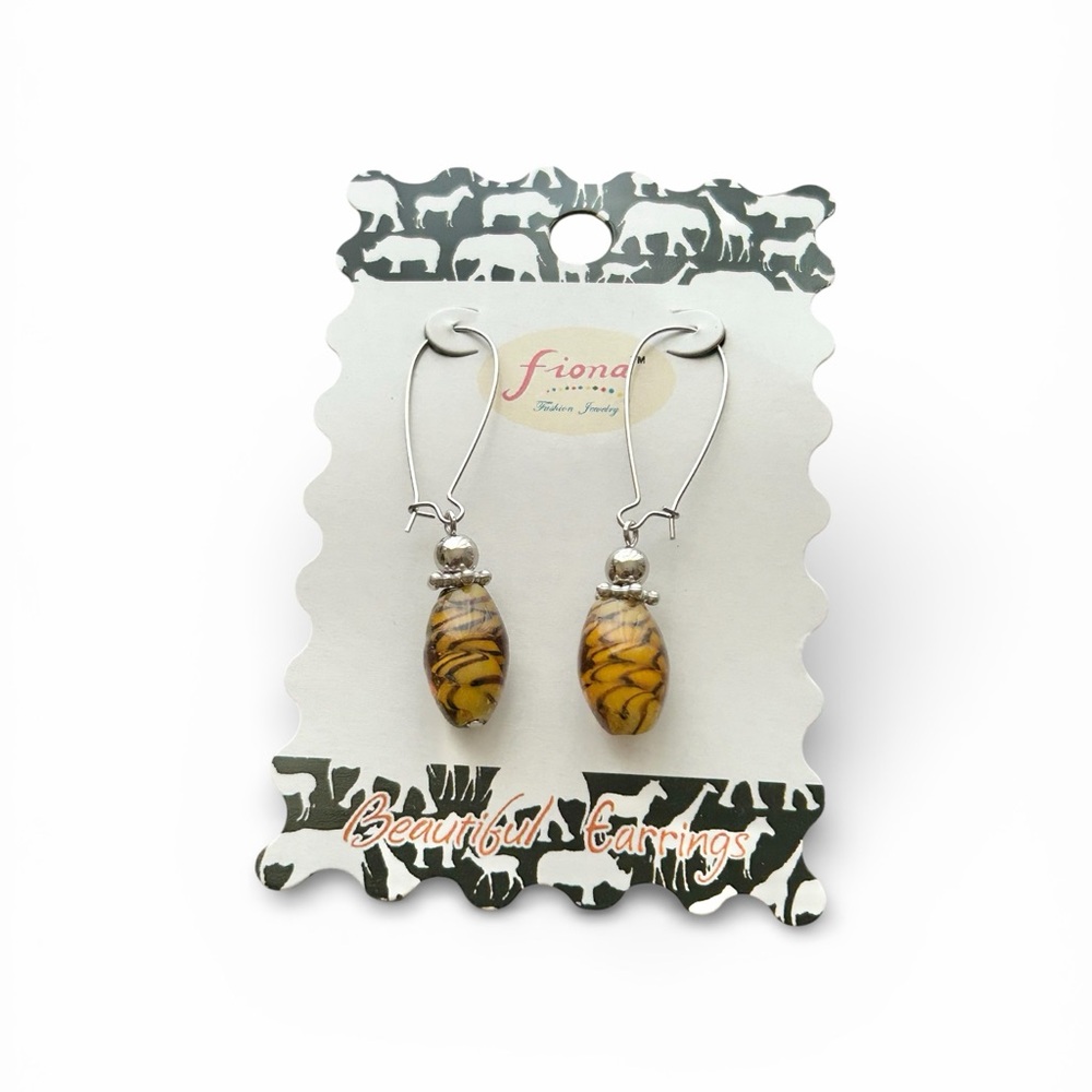 NWT Fiona Brown and Black  Zebra Print Glass Bead Dangle Earrings